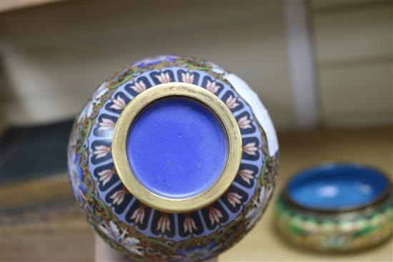 A Chinese cloisonne enamel vase and a dish vase height 21cm